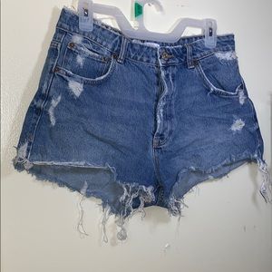 High waisted blue jean shorts